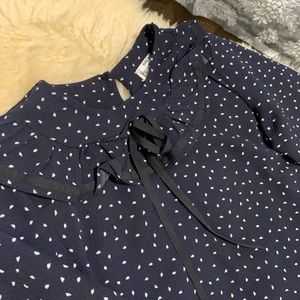 Girls Dark Blue Chiffon Top with Polka Dot and Ruffles